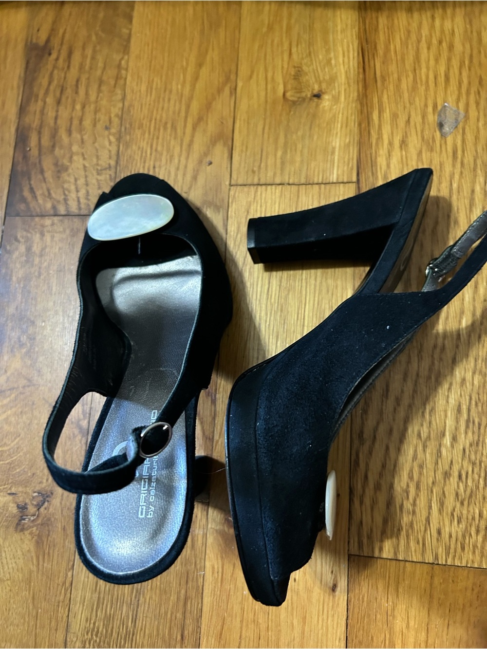 Grigiarancio by Calzatruficio Marco Black Suede Peep Toe Block Heels Italy 7.5